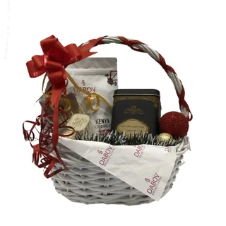 Christmas Basket – with coffee, tea, sugar stirrers and a specialty coffee book