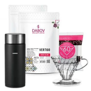 Set “More Than 1 Coffee A Day” – 2 Coffees + V-60 Dripper + Filters  + Thermo Bottle